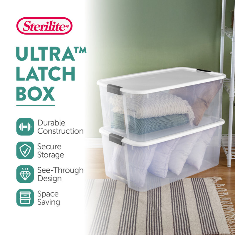 Sterilite Clear Plastic Stackable Storage Bin with White Latch Lid