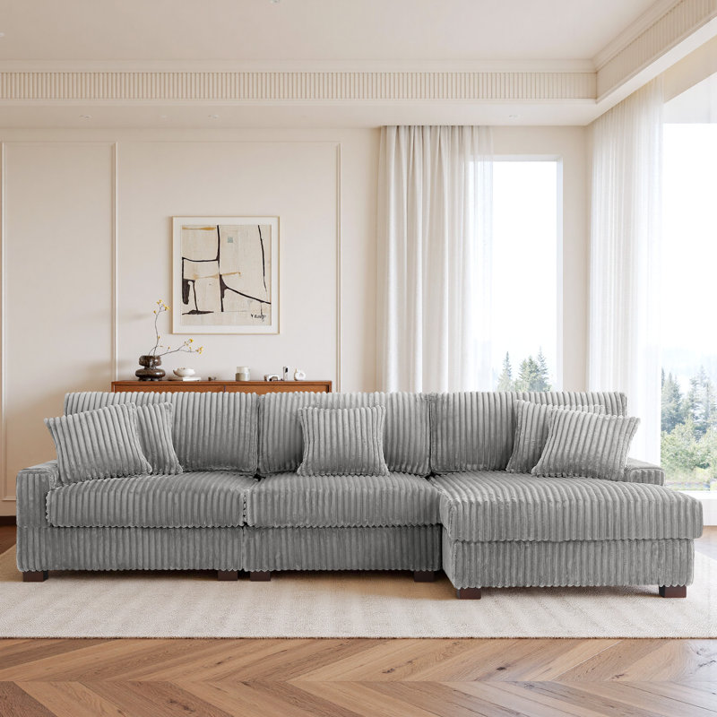 3 Seater Sectional, Light Grey Polyester/Foam Padding