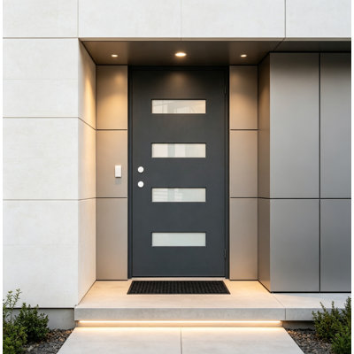 36 x 80 Fiberglass Entry Door Slab Only, Frosted Glass, Black Finishe Knock-Down Fiberglass Door Slab- Contemporary Style for Home's Front Entrance, Right Hand Inswing(Door slab only, frame not included)