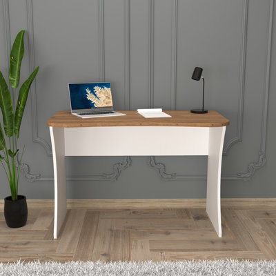 Mila Compact Desk 110cm, Modern Home Office Desk for Bedroom, Space Saving Computer Desk for Small Spaces, Wooden Workstation Table for Laptop, Study or Work from Home (Large)