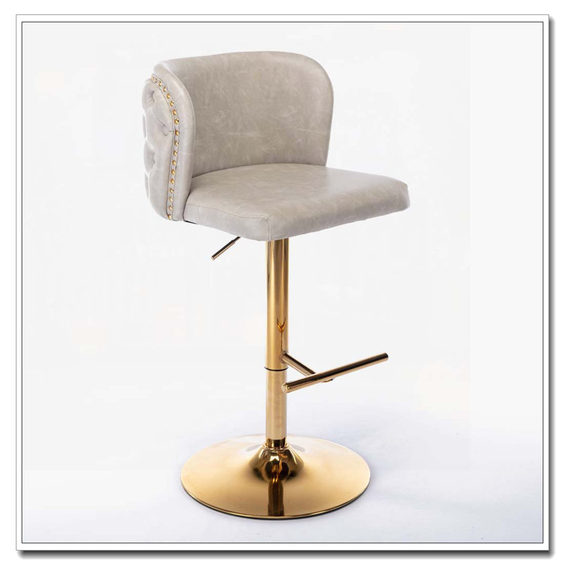 PU Faux Leather Upholstered 360°Swivel Adjustable Counter Height Bar Chairs Bar Stoolsith the whole Back Tufted, Beige, Gold