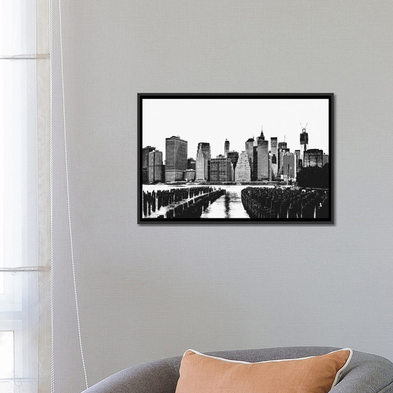 «Manhattan Skyline», reproduction d'impression sur toile tendue, H 18 po x l 26 po x P 1,5 po, Toile avec cadre flottant noir