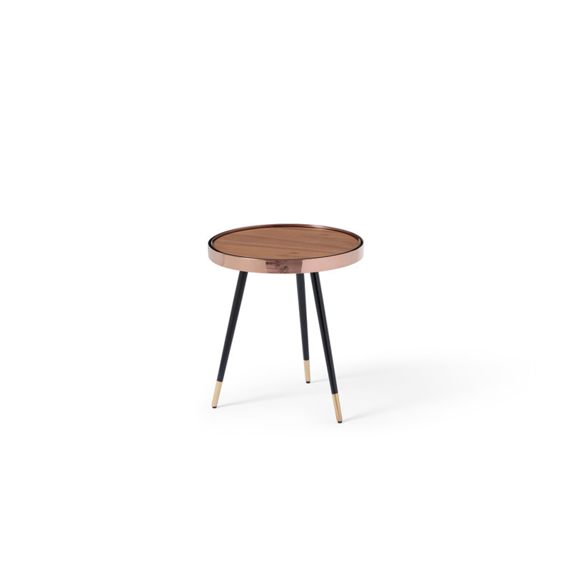  Glam 20" Walnut Rose Gold and Black Round End Table