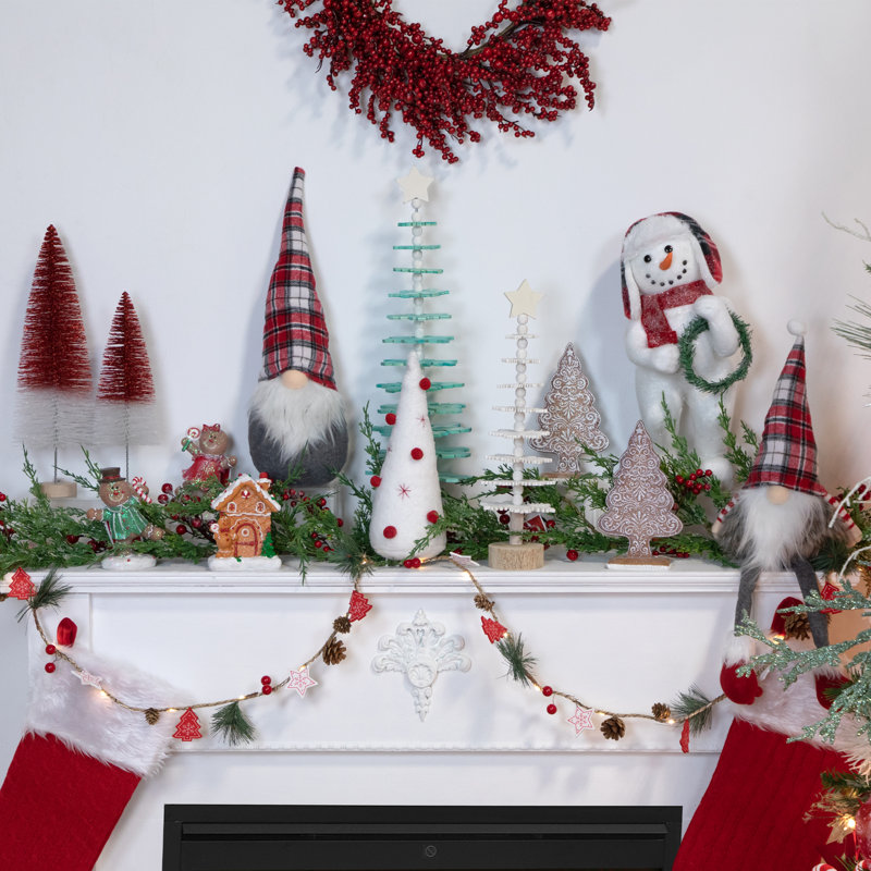 Glittered Red and White Sisal Tabletop Christmas Tree, 15.75" H x 5" W x 5" D