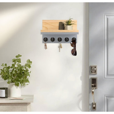 Porte-clés mural avec tablette, organisateur de courrier en bois et support pour le hall d'entrée, le salon, la chambre à coucher et le rangement de la porte