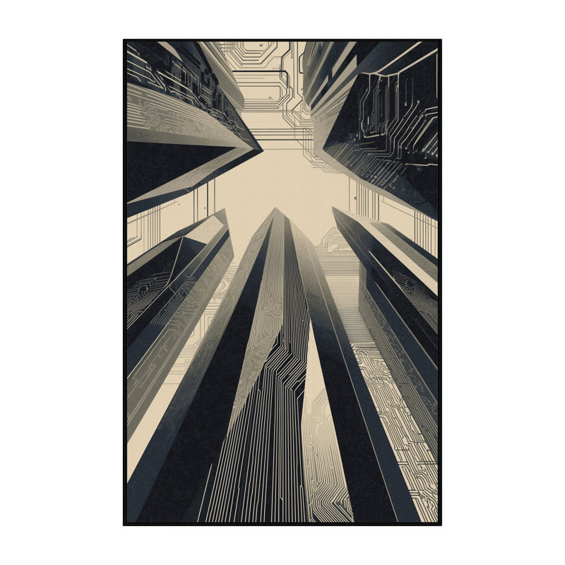 Tapis moelleux et moelleux à motif géométrique moderne et futuriste en noir - Reliure noire, 7 x 9