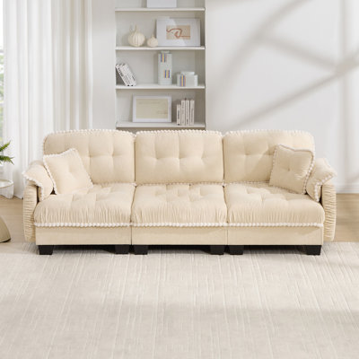 Chenille Cloud Sofa with Movable Ottoman and Tufted Cushions