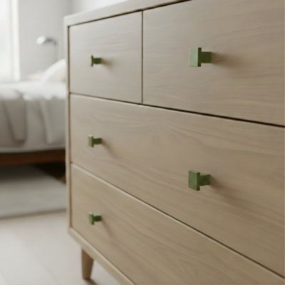 Bouton d'armoire carré ROUS Hardware Art Deco, aluminium massif, finition mate, olive (vert) 1 point