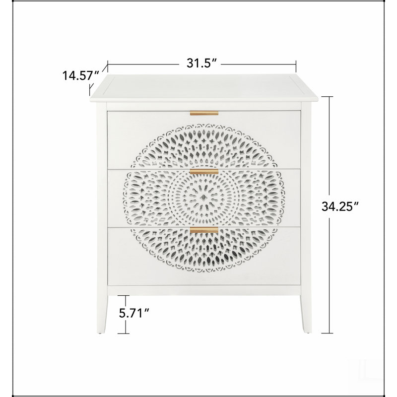 Commode 3 tiroirs avec commode à 3 tiroirs avec poignées en métal, Doré, Blanc