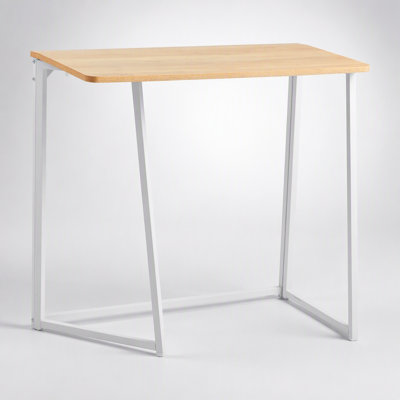 Folding Desk with Storage Hooks, 31.5 Inch Space-Saving Computer Table for Small Rooms and Home Office, Easy Assembly, Oak Finish