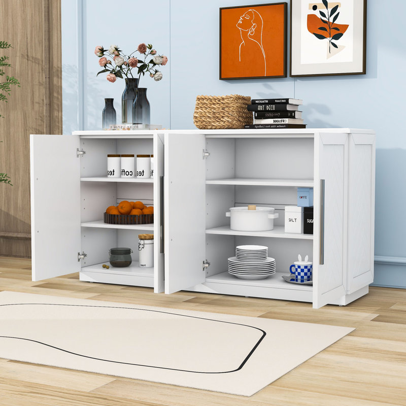 Buffet avec tablettes réglables pour la cuisine ou la salle à manger, Blanc