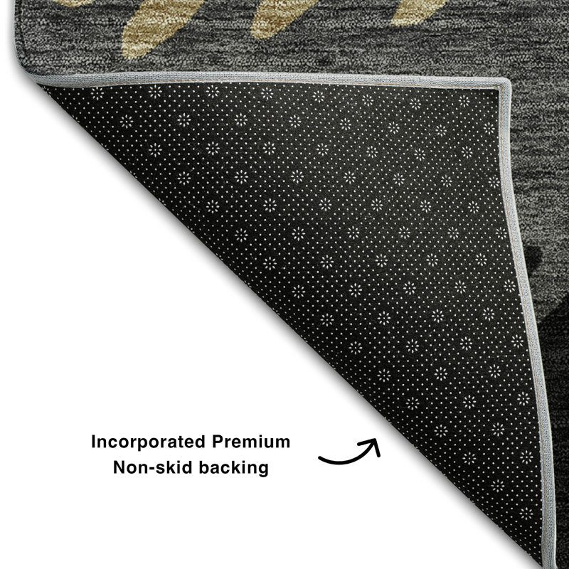 Premium Machine Washable Tweedy Black Rug, Round 8' x 8'