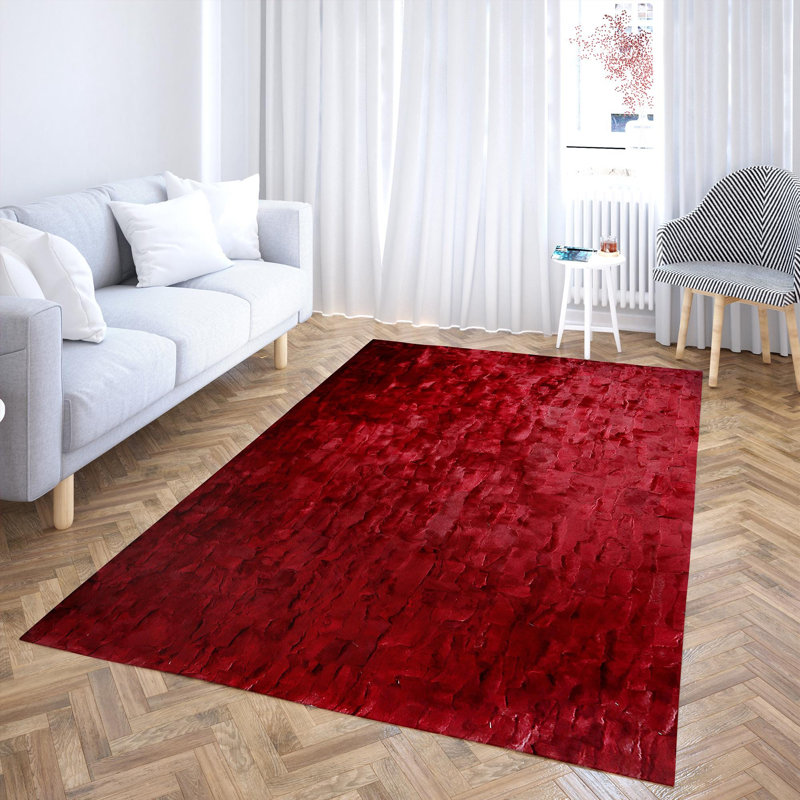 Tapis rouge en fourrure de lapin Rex, tapis doux de luxe fait à la main pour le salon et la chambre à coucher