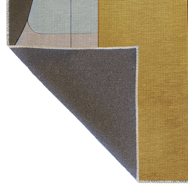 Tapis décoratif moderne multicolore à motifs mixtes jaune-beige, Rectangle 4 pi 11,06 po x 7 pi 6,55 po