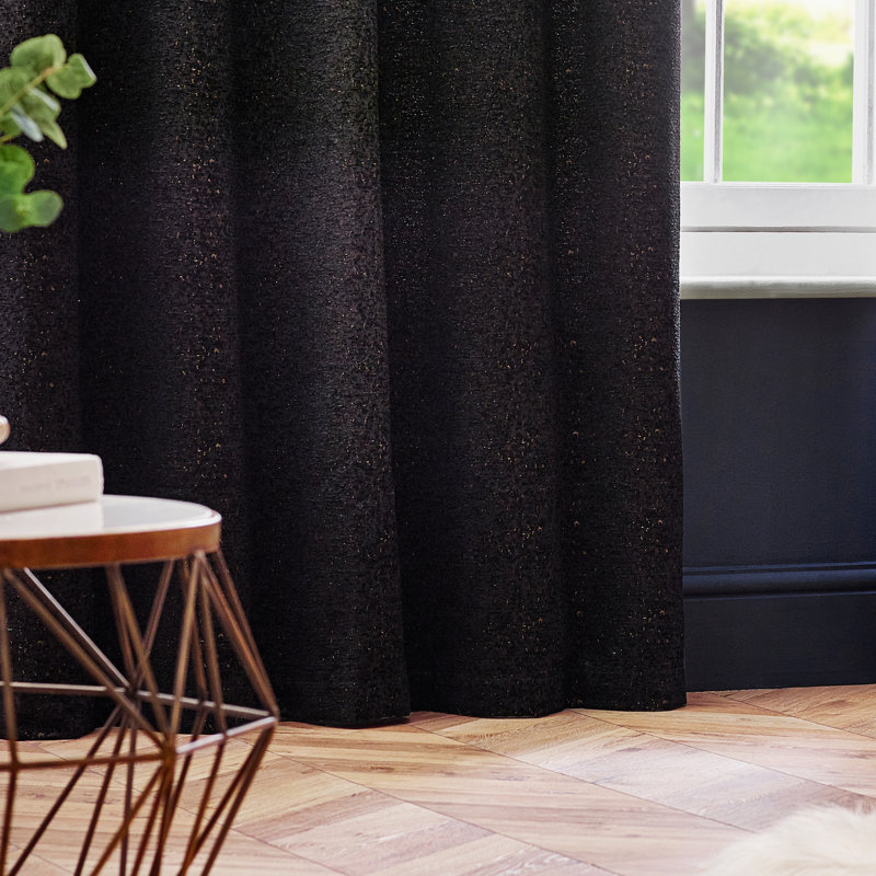  Chenille Room Darkening Eye Curtains, Black, 229cm Width x 229cm Drop