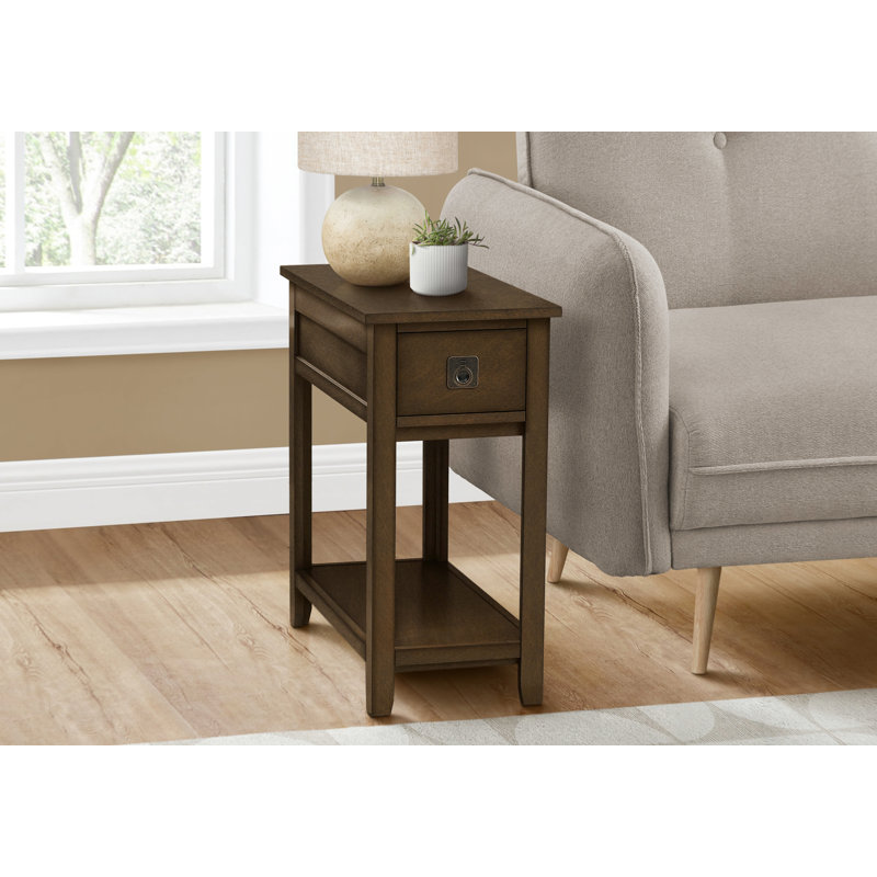 Table d'appoint, bout, table d'appoint, table de chevet, chambre à coucher, étroit, tiroir de rangement, placage brun, transitionnel