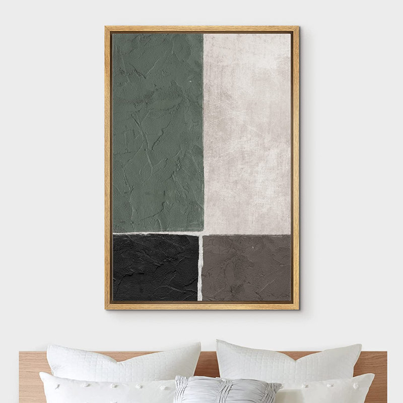 Minimal Landscape Mid-Century Dark Grey Black Grock Color Blocks - Floater Frame Print, H 36 po x l 24 po x P 1,5 po