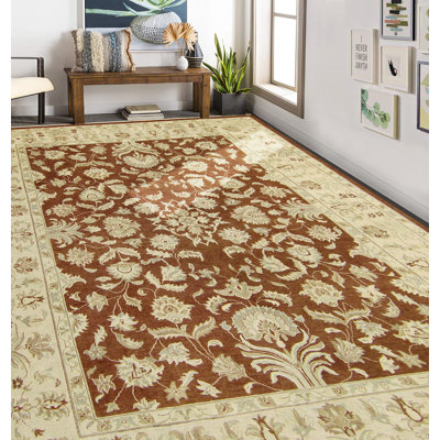 Tapis noué la beige 9 pi x 12 pi en laine à la main one-of-kind Carlotta