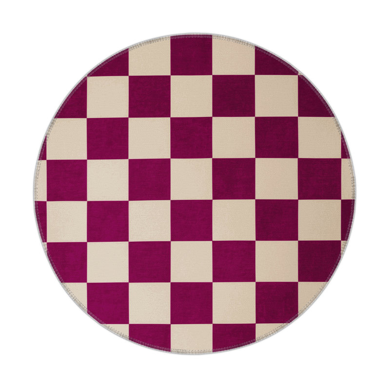 Checkered Beige Indoor and Outdoor Area Rug, Round 5'