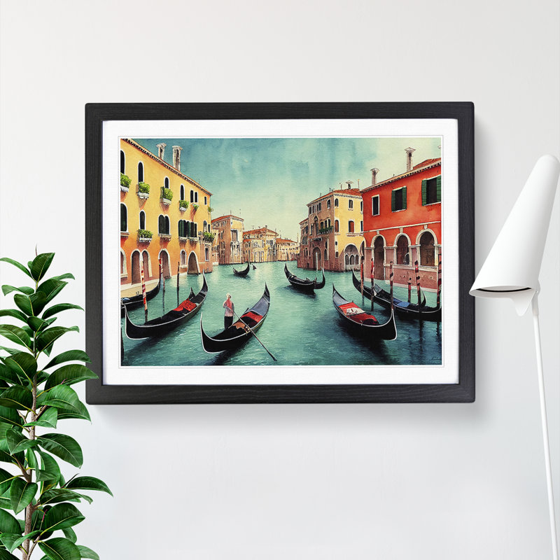 Venice Canal Watercolour Vol.2 - Framed Print, Black, 34cm H x 46cm W x 2cm D