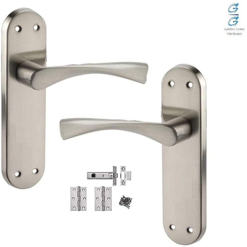 Golden Grace 4 Sets Twist Astrid Style Modern Door Handles Lever Latch on Backplate in Satin Stainless Steel Finish - 182mm x 45mm Backplate