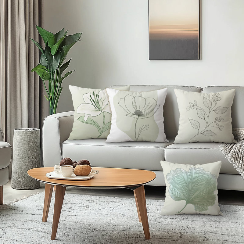 4 housses de coussin décoratives à motif floral minimaliste