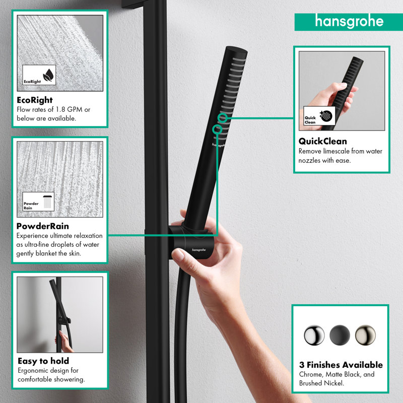 hansgrohe Pulsify S Wallbar Set 100 3-Jet 24", Matte Black, 2.5 GPM