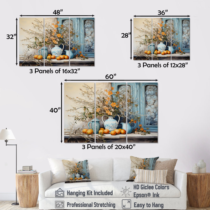 Vase à fleurs Oranges Country Farmhouse - ensemble d'art mural fleurs, H 40 po x l 60 po x P 1 po