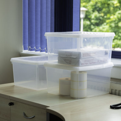 Wham Clip Square Plastic Storage Boxes with Secure Clip Lock Lids Clear/Clear/Clear