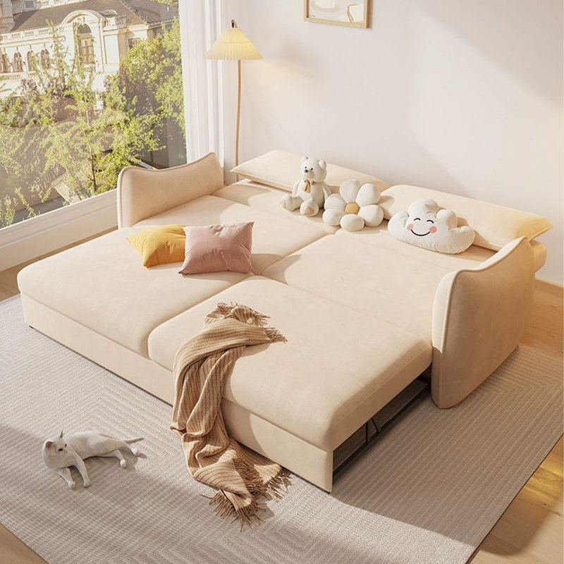 Canapé-lit causeuse 100% polyester beige, 59.06"W*36.22"D*34.65"H