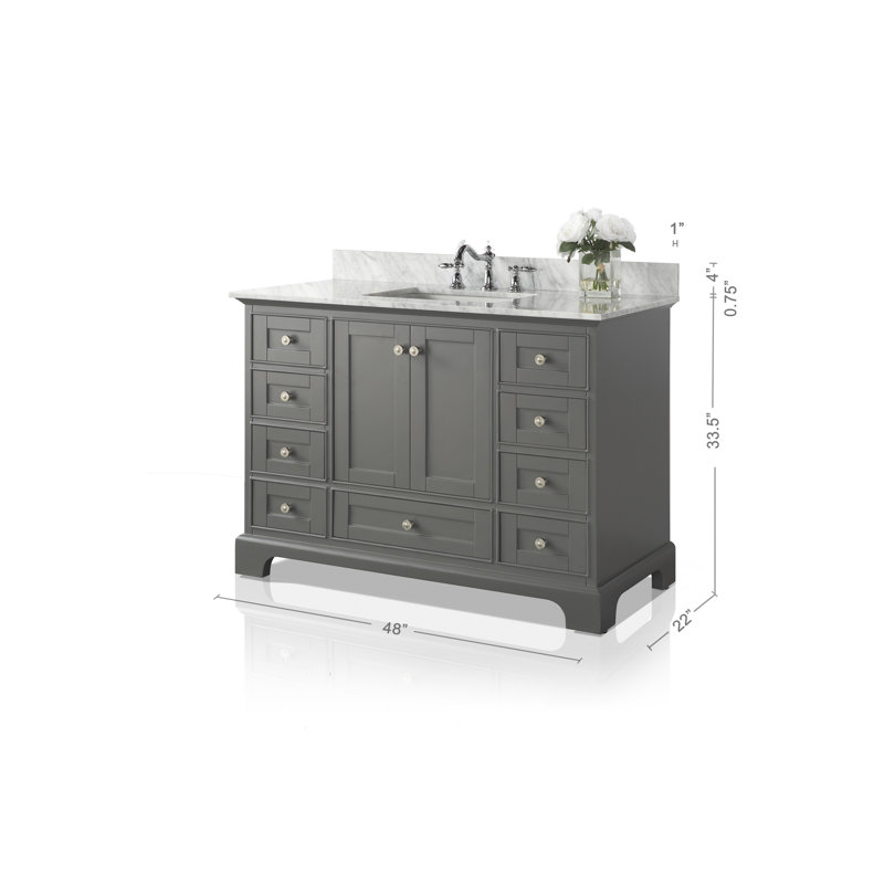 Audrey 48'' W Single Vanity, Carrara White, Brushed Nickel, Sapphire Gray