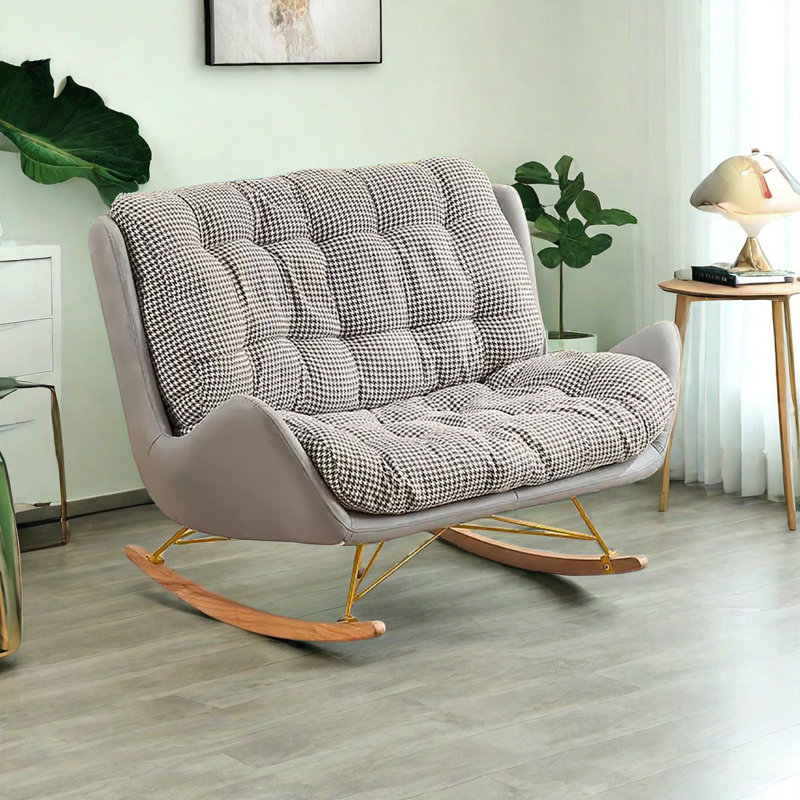 Nordic light luxury double rocking chair sofa Metal and Solid Wood, Black/White/Grey