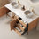 Meuble-lavabo de 60 po avec lavabo, armoire de rangement autoportante en contreplaqué avec 4 pieds en métal, 3 tiroirs et 2 portes, lavabo en céramique blanche avec motif en pierre, sans robinet, pré-assemblé