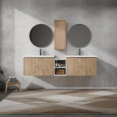 Meuble-lavabo moderne 72 po avec lavabo et armoire latérale - Accessoire élégant pour armoire de rangement d'apparence élégante