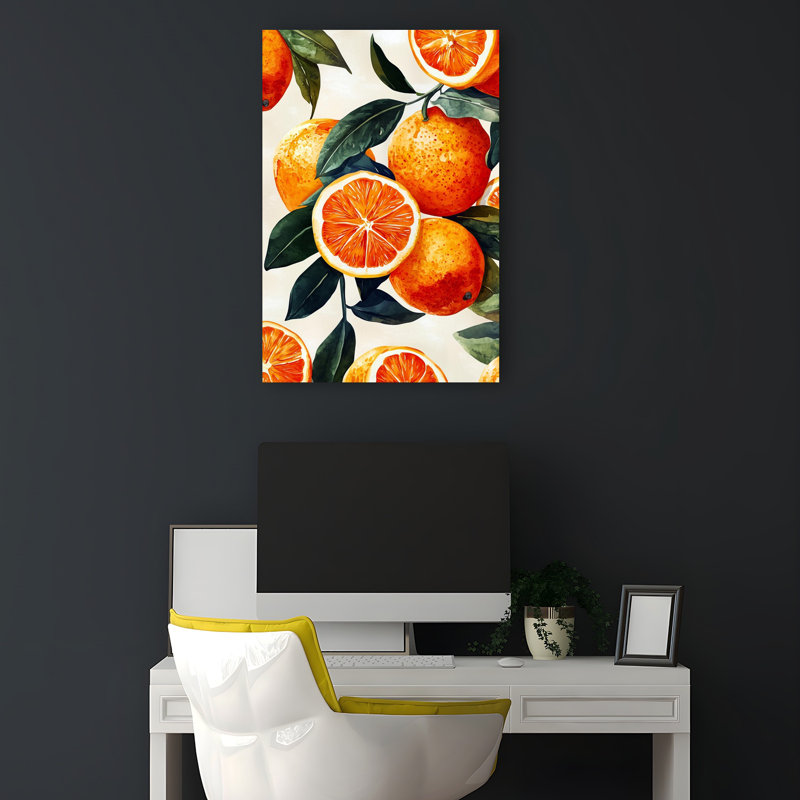 «Vibrant Orange Botanical Organic Vibrant Abstract Fruit Plant», art mural, H 18 po x l 12 po