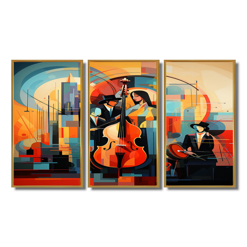 Onagre - ensemble de décoration murale musicien, Cadre flottant doré, H 28 po x l 36 po x P 1 po