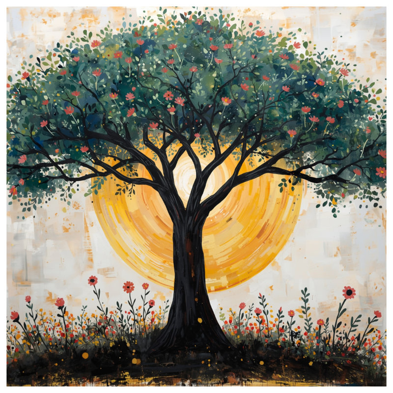 Édredon arbre avec fond de soleil, Lit simple