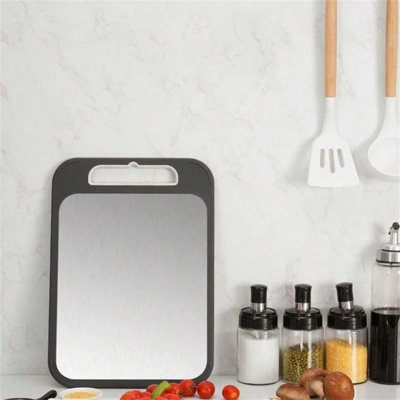 Planche à découper double face en acier inoxydable 304 et planche à découper en paille de blé pour la cuisine 13,78 po x 9,84 po