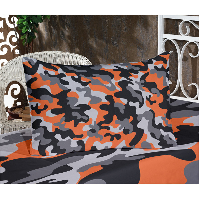 Ensemble de draps et taies décoratives Ambesonne Camo, orange, gris, noir, Ensemble de draps pour très grand lit californien