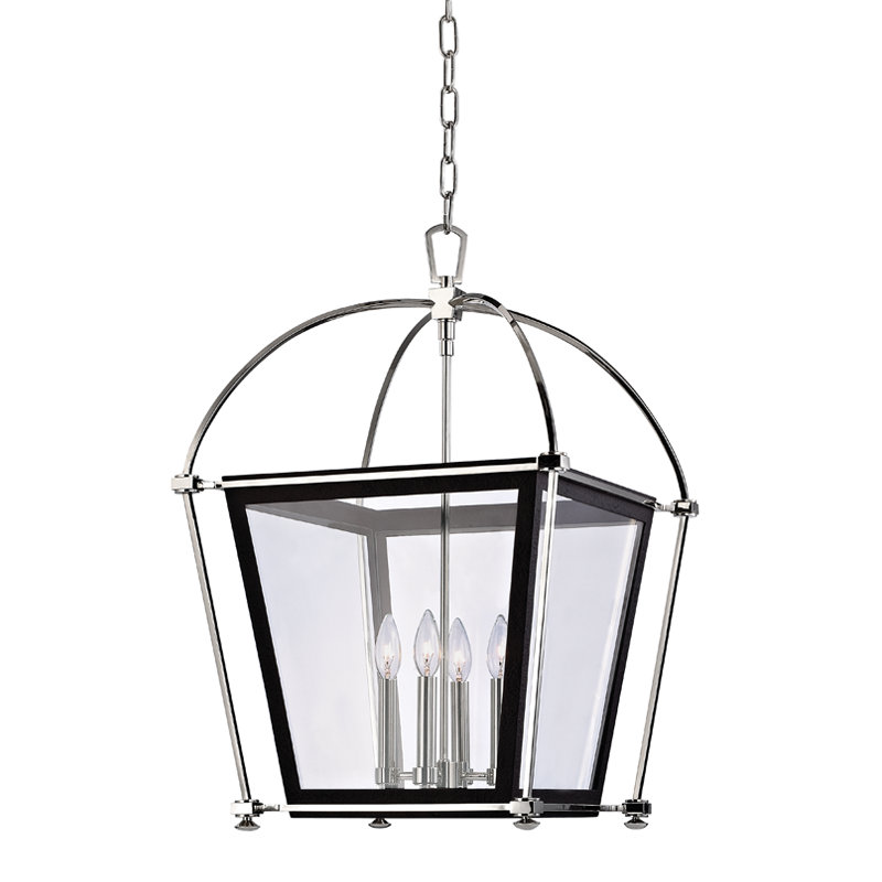Hollis 4 - Light Lantern Geometric Chandelier, Polished Nickel, 27.25" H x 18.25" W x 18.25" D