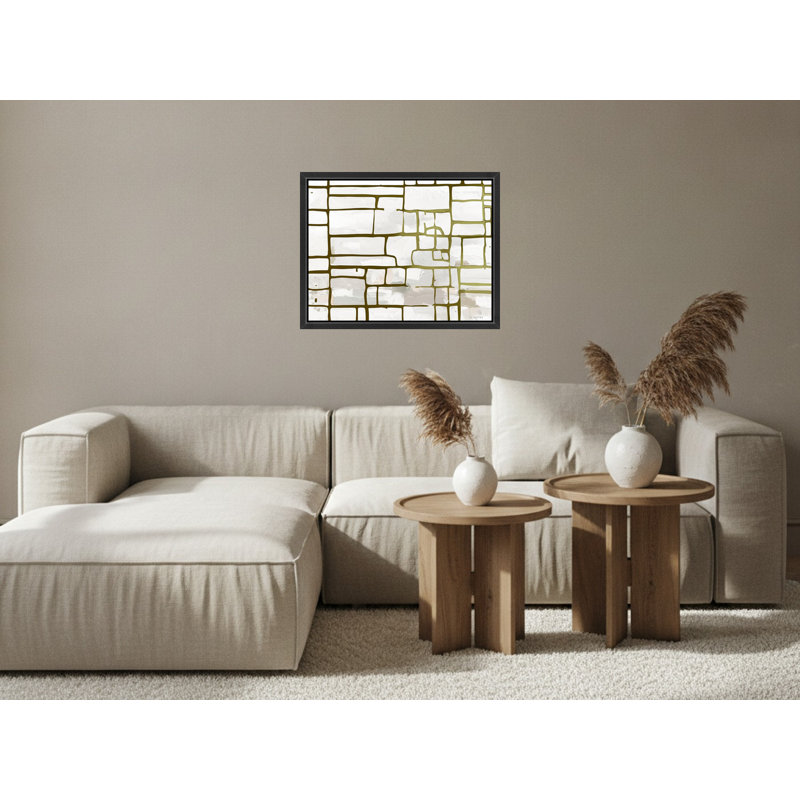 «Abstract Geometric Grid» en blanc et or - art mural encadré sur toile, 11" H x 14" W, Brown