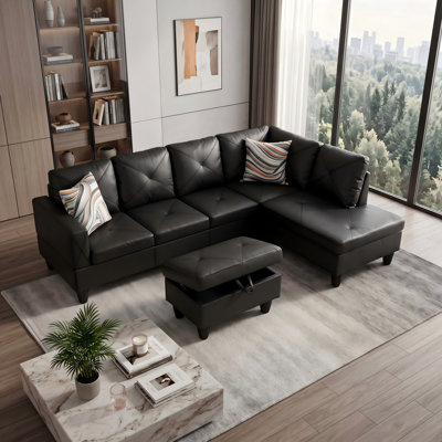 3-Piece Leather Couch Set -Upholstered Sofa with Ottoman