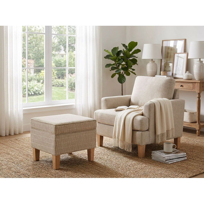 Repose-pieds carré avec rangement 17,5 "Asha, Tan Geometric