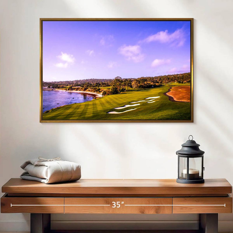 Parcours de golf côtier vert, Cadre flottant doré, 25 po x 17 po