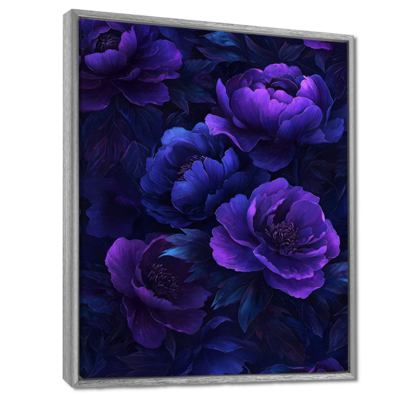 Mauve, pivoines et fleurs de minuit - impressions sur toile, Argent argent, Reproduction avec cadre flottant
