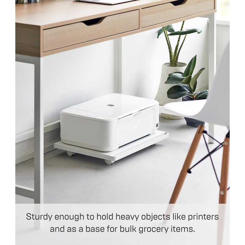 Rolling Utility Caddy With Handles - Under Desk Storage Organizer For Printers, Humidifiers, Heavy Boxes - Sturdy Steel Construction With Smooth Rolling Casters