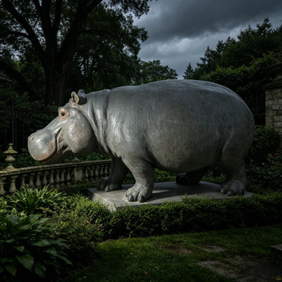 12.6'' Weather Resistant Hippopotamus Garden Statue, Realistic Resin Hippo Wildlife Sculpture, Outdoor Decor for Lawn, Yard, Patio & Pond Landscaping