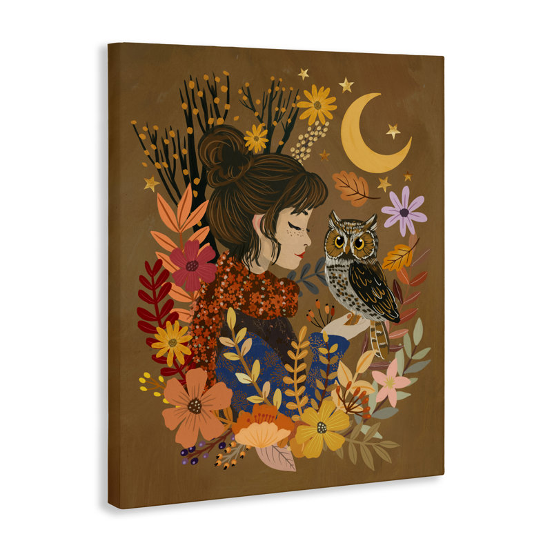 Chouette et toile d'automne, design par Mia Charro, H 48 po x l 36 po