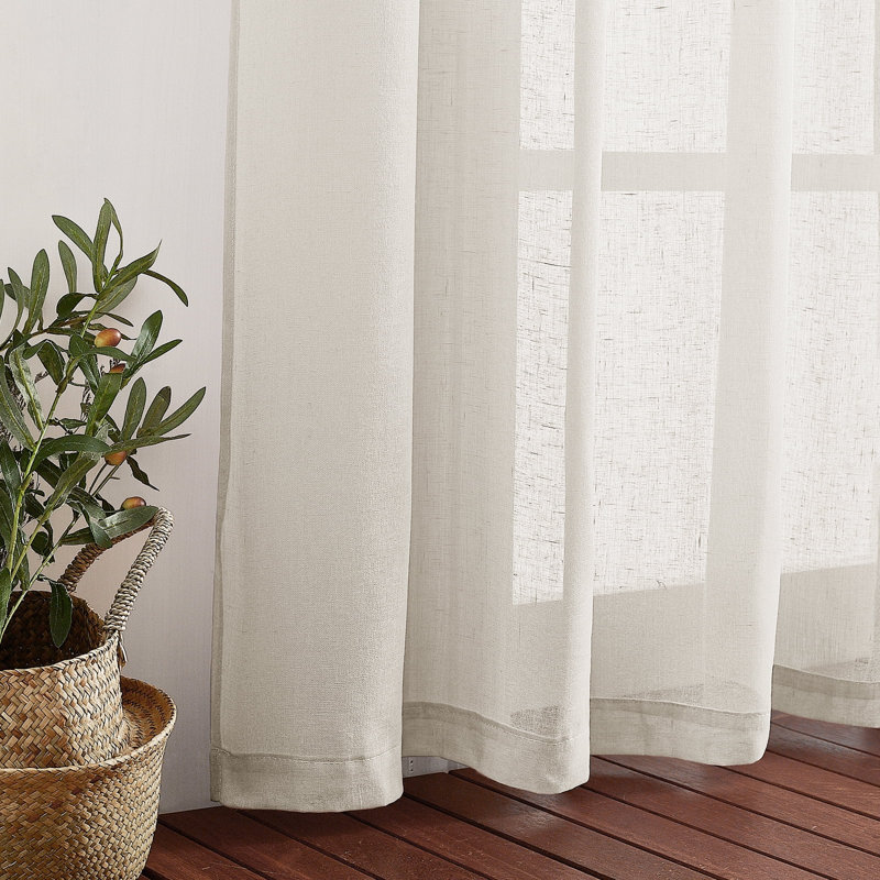 Flax Linen Curtains Semi-Sheer Solid Classic Grommet Privacy Drapes for Living Room & Bedroom, 2 Panels, Ivory, 52" W x 96" L