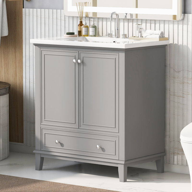 Meuble-lavabo autoportant 30 po Nochur, Gris